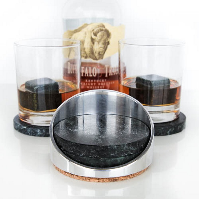 Set de 4 Dessous de verres Soapstone + 1 Dessous de Bouteille en alu