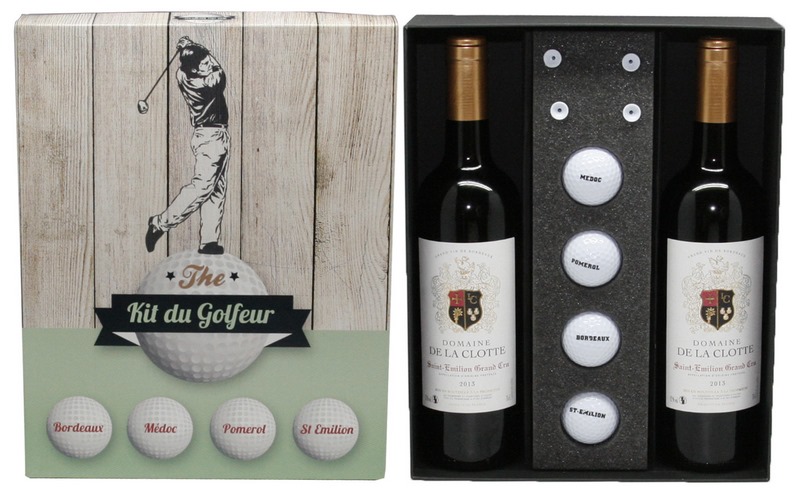 Coffret GOLFEUR 2 Bouteille + 4 Balles de golf + 4 Tees