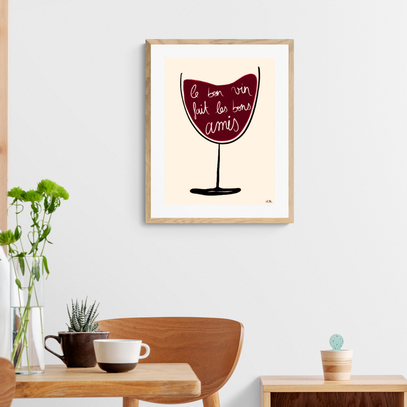 Affiche Le vin et l'Amitié 30x40 cm