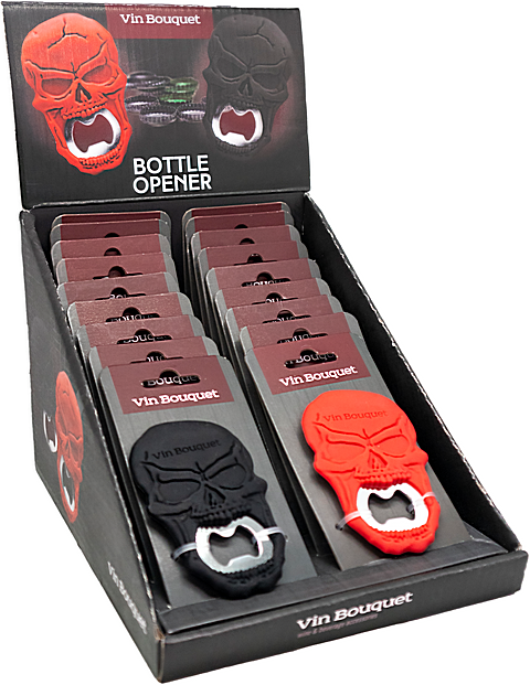 EXFID1428 Display de 18 décapsuleurs SKULL noirs et rouges