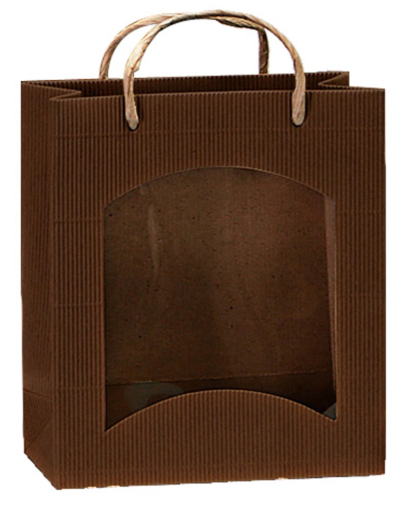 2279 Sac cannelure apparente marron, pour épicerie, avec fenêtre, 180 x 80 x 210 mm colisé par 25