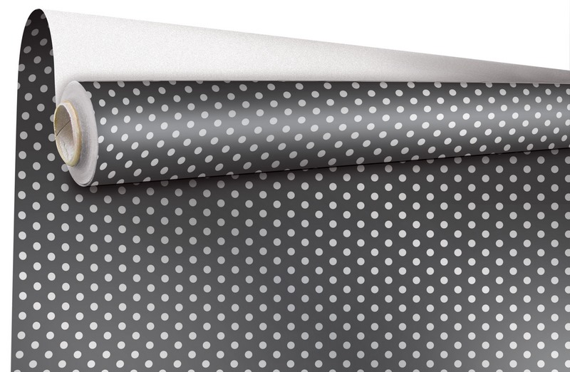 E1147 Papier cadeau couché métal Pois Noir 0,69x50 m 65 g