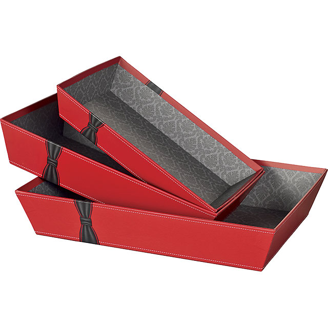 Corbeille carton rectangle Rouge vernis 360x270x70 mm colisé par 24