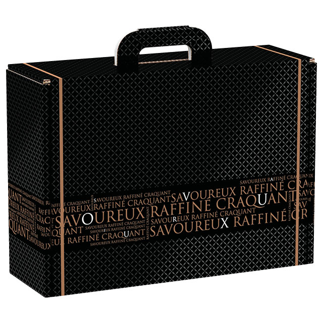 Valisette carton rectangle Savoureux noir/cuivre 34,2x25x11,5 cm colisé par 20