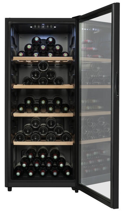 CTVNE120 La Sommeliere Cave de vieillissement 116 bouteilles, 4 clayettes en bois, porte vitrée réversible. 39dB, Noire, Classe énergétique G