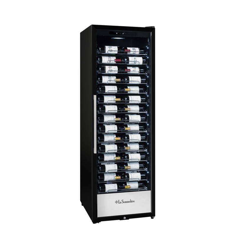 PRO160N - Cave à vin professionnelle 152 bouteilles, 15 clayettes, Noire & inox