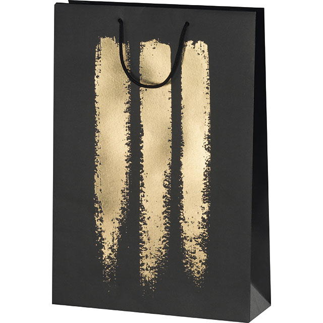 Sac papier 3 bouteilles noir/or poignées corde/oeillet de fermeture/intercalaire 27x9x39 cm colisé par 24