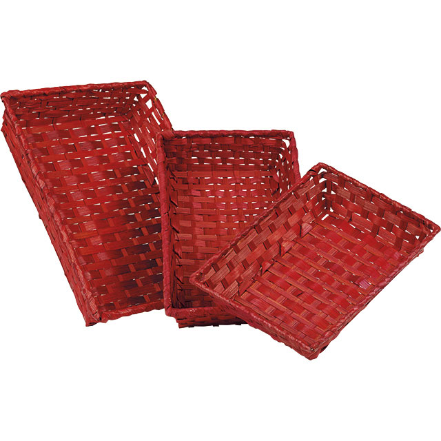 Corbeille bambou rectangle rouge 36x27x7 cm colisé par 10