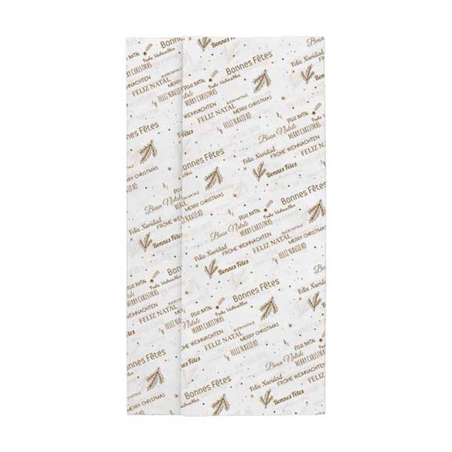 Papier de soie coloris blanc/or décor Bonnes Fêtes - 23.100 Liasse indivisible de 240 feuilles 50x75 cm
