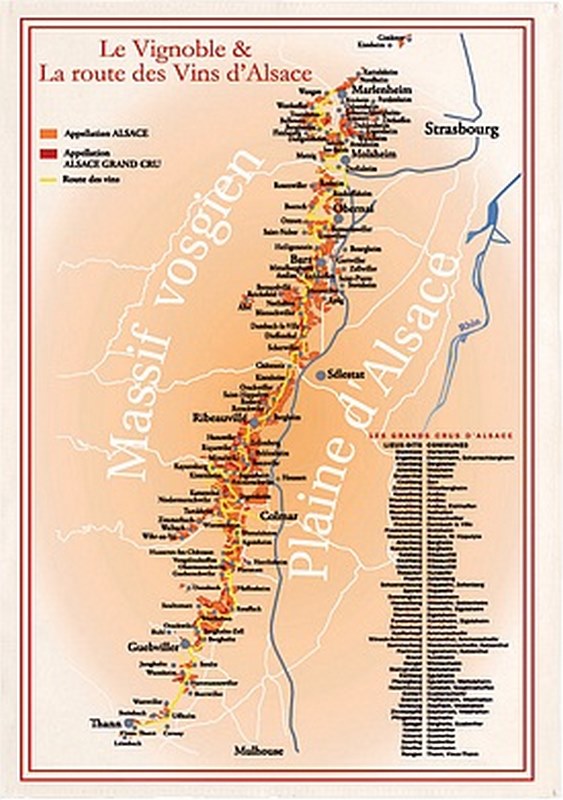 Torchon "Route des Vins d'Alsace" écru