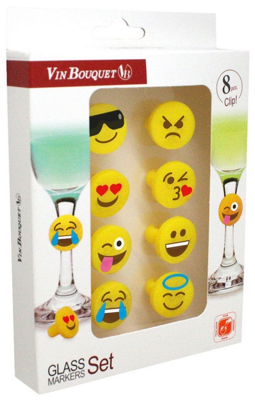 FIA148 Boîte de 8 marque-verres EMOTICONES