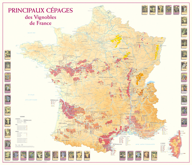 Carte des principaux Cépages des Vignobles de France FR002PS