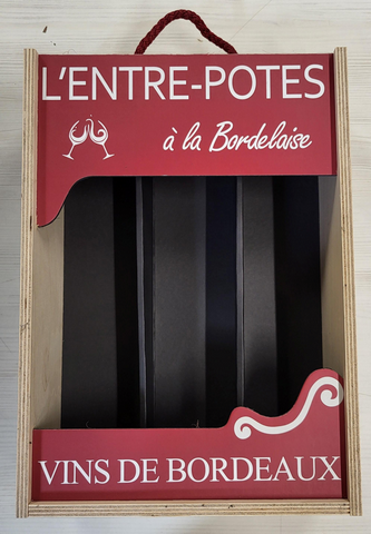 Caisse bois pour 3 Bouteilles L'ENTRE-POTES CB3EP