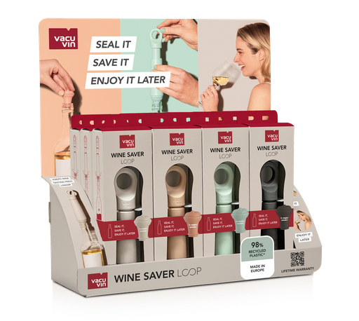 [AG-158-VACU0971060] VACU0971060 Présentoir de 12 Pompes Vacuvin LOOP couleurs assorties (vert, noir, terre, jade)