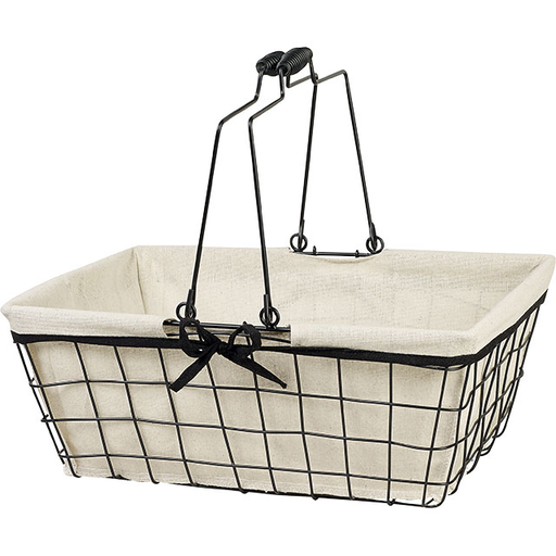 [EMB-BAM-F231RG] Panier métal rectangle noir/tissu écru liseré noir anses rabattables 39x29x15 cm, colisé par 10
