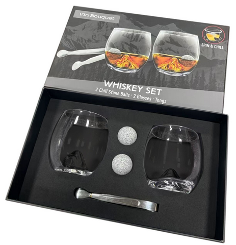 [AG-F134-FI1552SET] FI1552SET Set de 2 Verres whisky montagne + 2 pierres whisky + pince à glaçons