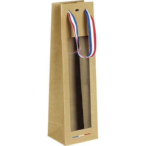 [EMB-BAM-SB028-1B]  Sac Kraft "France" 1 btl avec fenêtre 390x110x90 mm colisé par 12