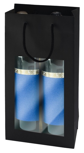 [EMB -PAPI- 3254] 3254 Sac papier kraft vergé noir 2B, cordelette PP, 180 x 90 x 380 mm,  avec fenêtre, colisé par 25