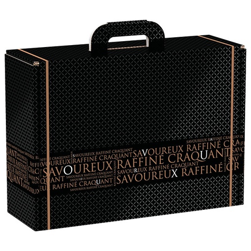 [EMB-BAM-CV030M] E1115 Valisette carton rectangle Savoureux noir/cuivre 34,2x25x11,5 cm colisé par 20