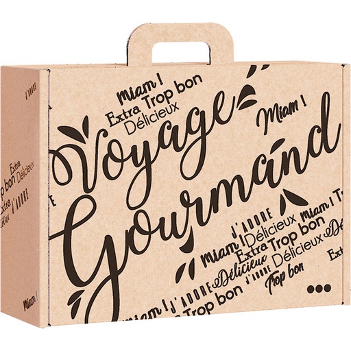 [EMB-BAM-CV021MK] E1113 Valisette carton kraft rectangle Voyage Gourmand noir 34,2x25x11,5 cm colisé par 20