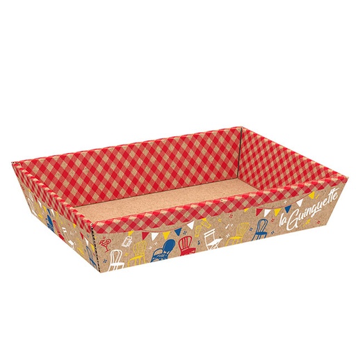 [EMB-BAM-CV517P-GU] E1057 Corbeille carton kraft rectangle La Guinguette livrée à plat 280x205x55 mm colisé par 50