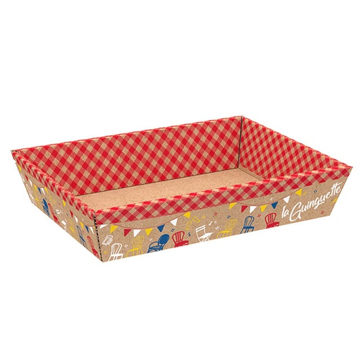 [EMB-BAM-CV517G-GU] E1059 Corbeille carton kraft rectangle La Guinguette livrée à plat 370x280x73 mm colisé par 50