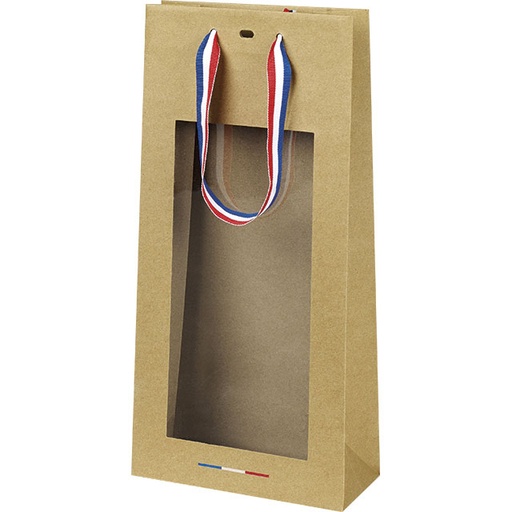 [EMB-BAM-SB029-2B] E1024 Sac papier kraft 2 bouteilles fenêtre France 180x90x390 mm colisé par 24