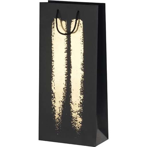 [EMB-BAM-SB018-2BOR] Sac papier 2 bouteilles noir/or poignées corde oeillet de fermeture intercalaire 18x9x39 cm colisé par 24