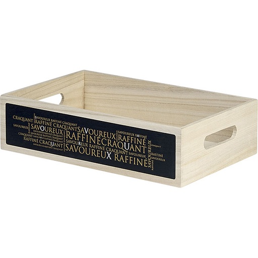 [EMB-BAM-B170M] E1049 Corbeille bois rectangle décor SAVOUREUX poignées 330x210x85 mm colisé par 10