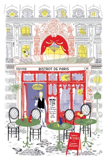 [AG-F175-2383010000] Torchon "Façade Bistrot" écru