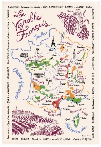 [AG-F175-9008015000] Torchon Carte des Vins de France