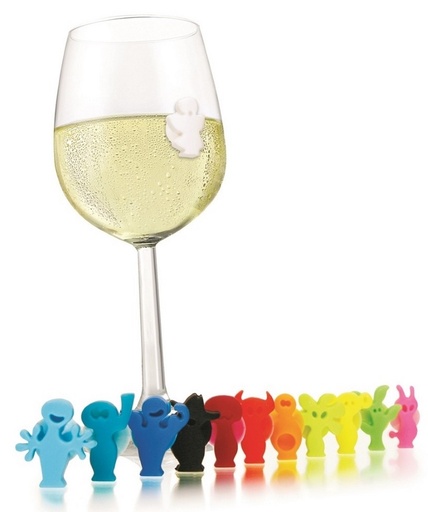 [AG-158-VACU1886060] VACU1886060 Boîte de 12 Marque-verres ventouses "Party People"